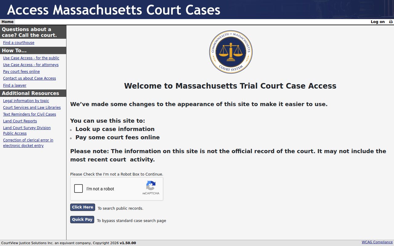 Worcester County residents directory court lookup entry screen