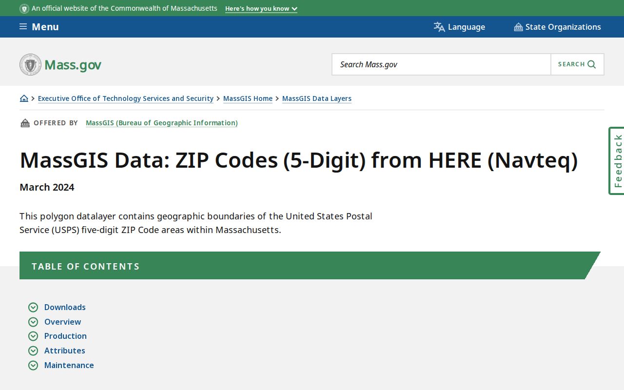 Worcester County ZIP code directory MassGIS approximate ZIP map