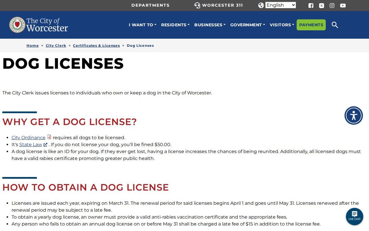 Worcester County ZIP code directory dog-license ZIP filter